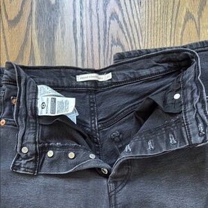 Levis Ribcage Straight Ankle Washed Black Denim Pants, 26